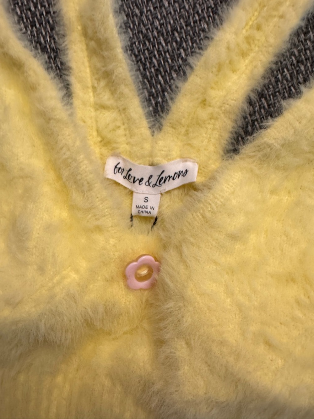 For Love & Lemons Yellow Fuzzy Bralette with Pink Button Accent Limited Edition - Picture 2 of 6